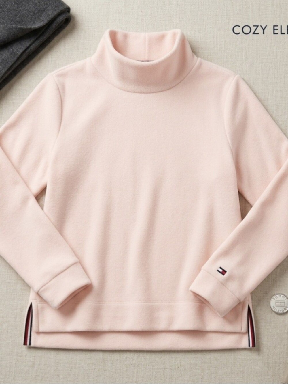 NWOT Tommy Hilfiger Women’s Pink Fleece Mock Neck Pullover Sweatshirt Size L